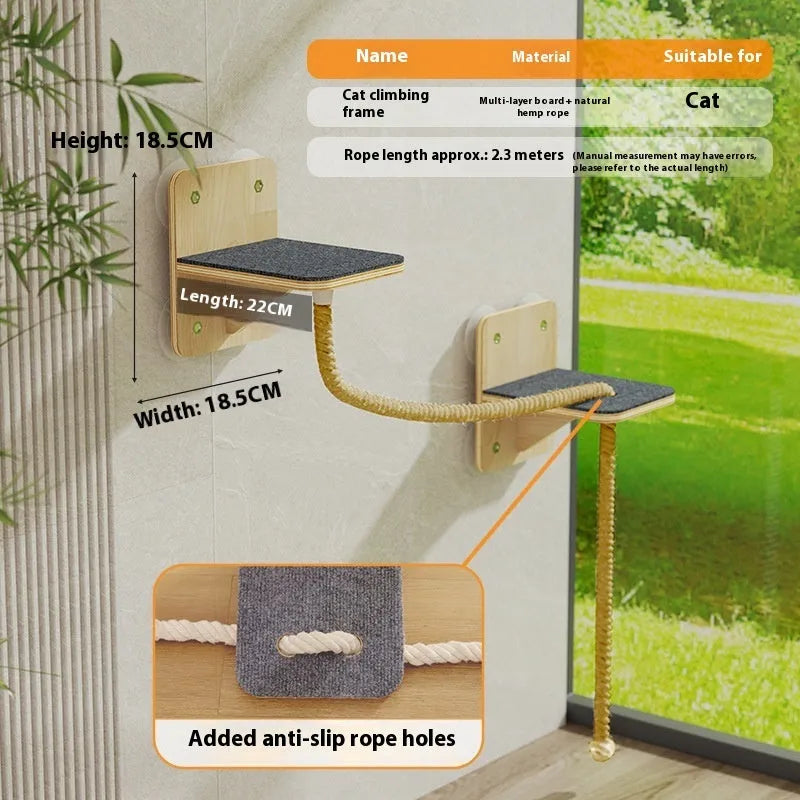 Suspended space capsule cat scratching chamfer with wall-mounted climbing frame and sisal scratching surfaces