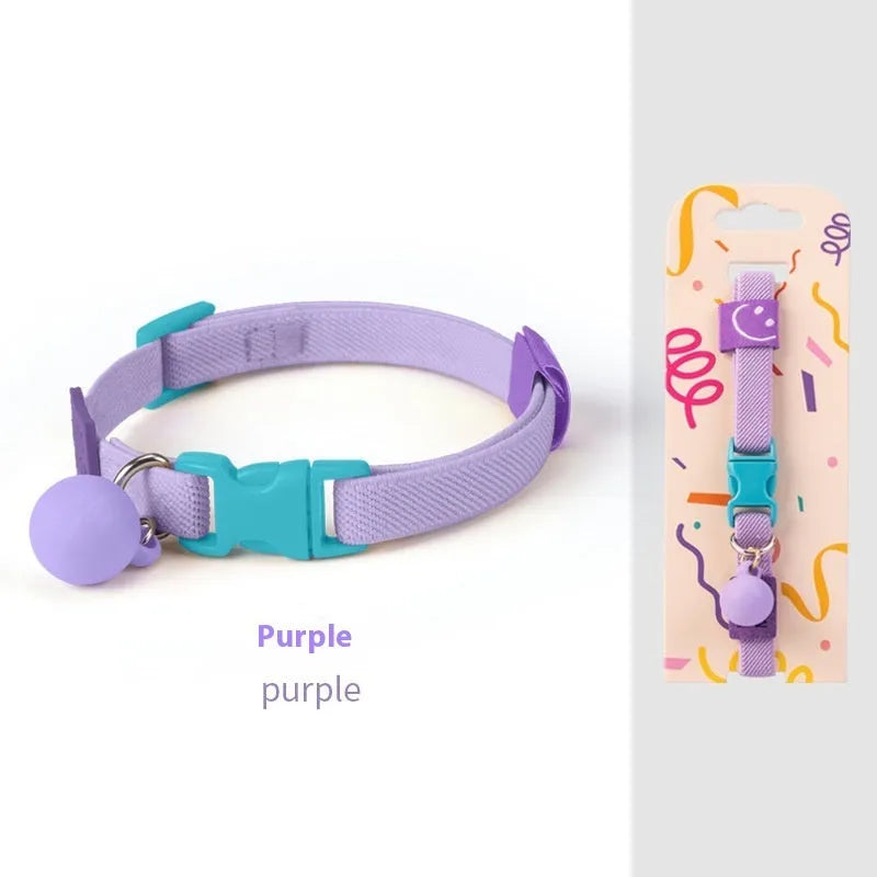 Small dog wearing adjustable polyester pet collar with monochrome pattern in one of seven available colours
