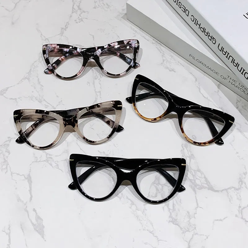 Women's large cat's eye reading glasses with dragon and phoenix decorations on the frames