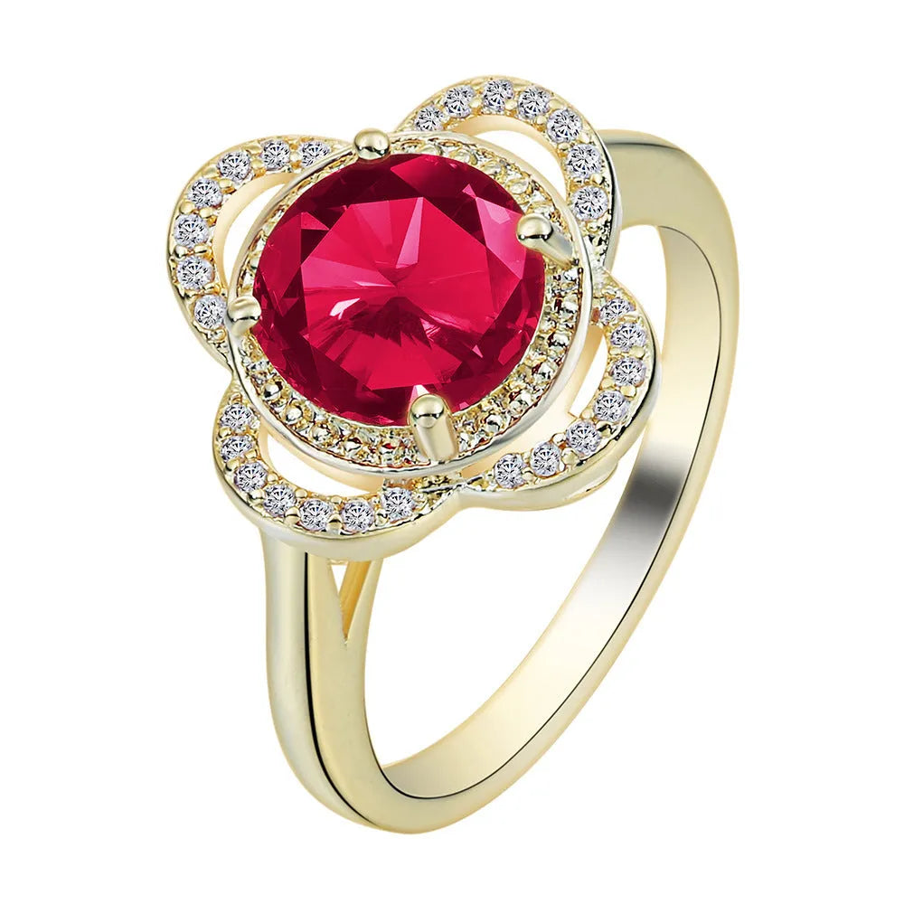 Copper ring with dark blue electroplated finish featuring zircon stones in fruit-shaped pattern