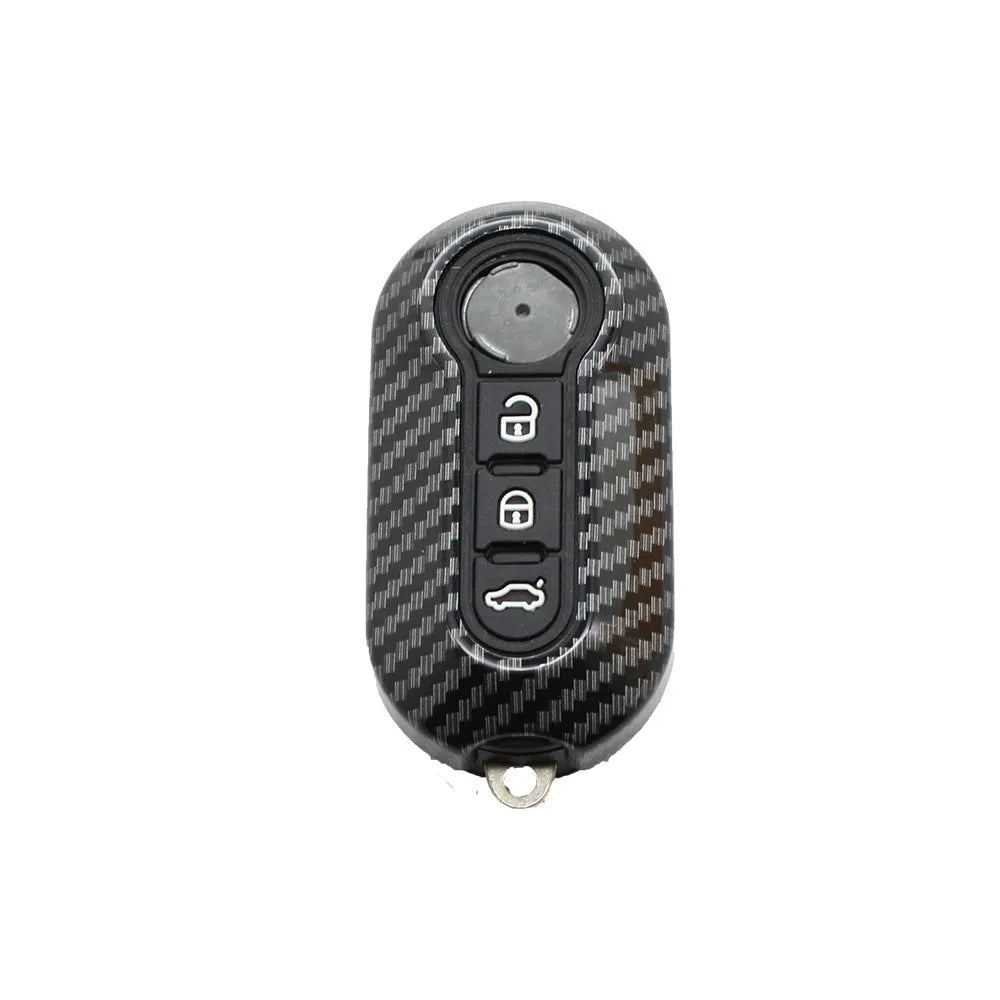 Fiat 500 Boyue Ottimo Viaggio carbon fibre pattern ABS key shell in black, red, and dark blue