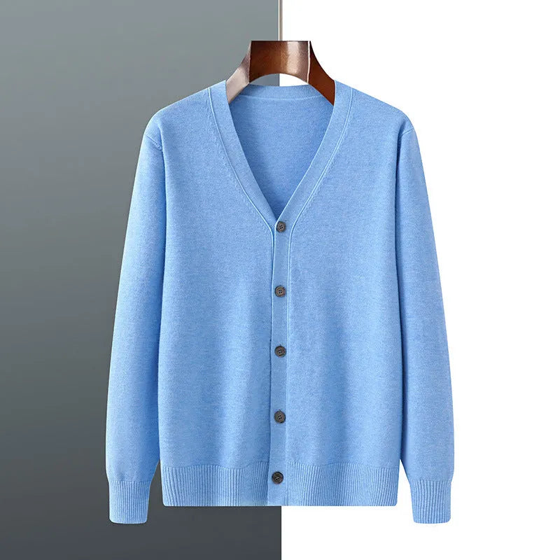 Andy velvet cardigan coat for men with V-neck design and long sleeves in loose fit