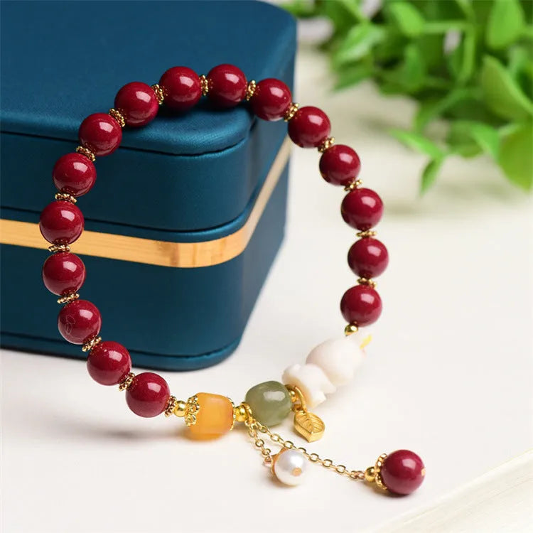 Natural beeswax purple gold sand cinnabar bracelet with rabbit bead design for women