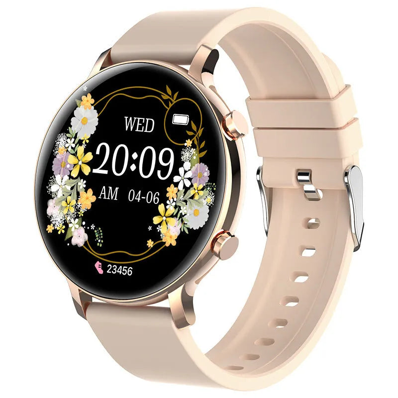 Bluetooth smartwatch with stainless steel strap showing 41-43mm screen with heart rate display