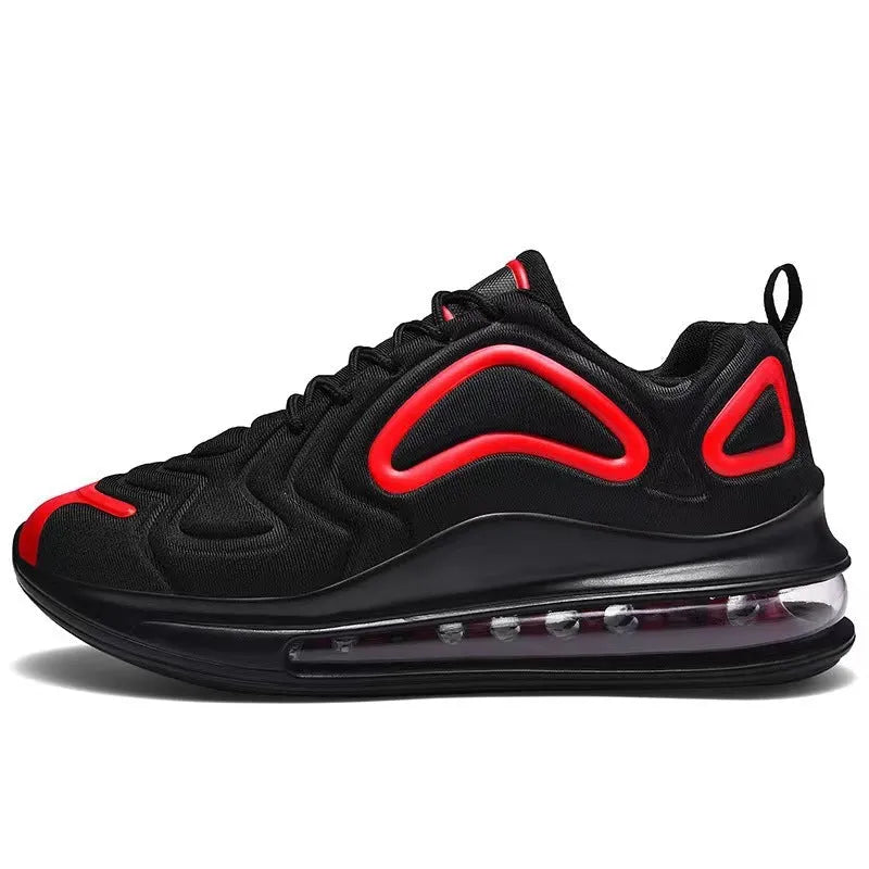 Men's black casual lace-up sneakers with thick sole and round toe design