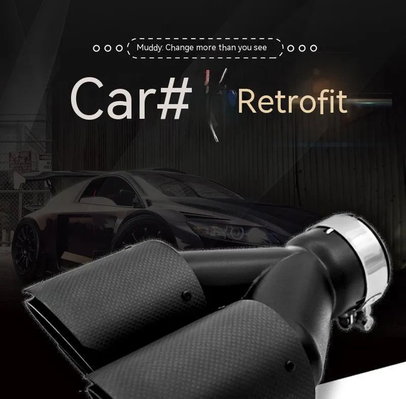 Black carbon fibre car exhaust pipe with double outlet tail nozzle, 250mm modification silencer