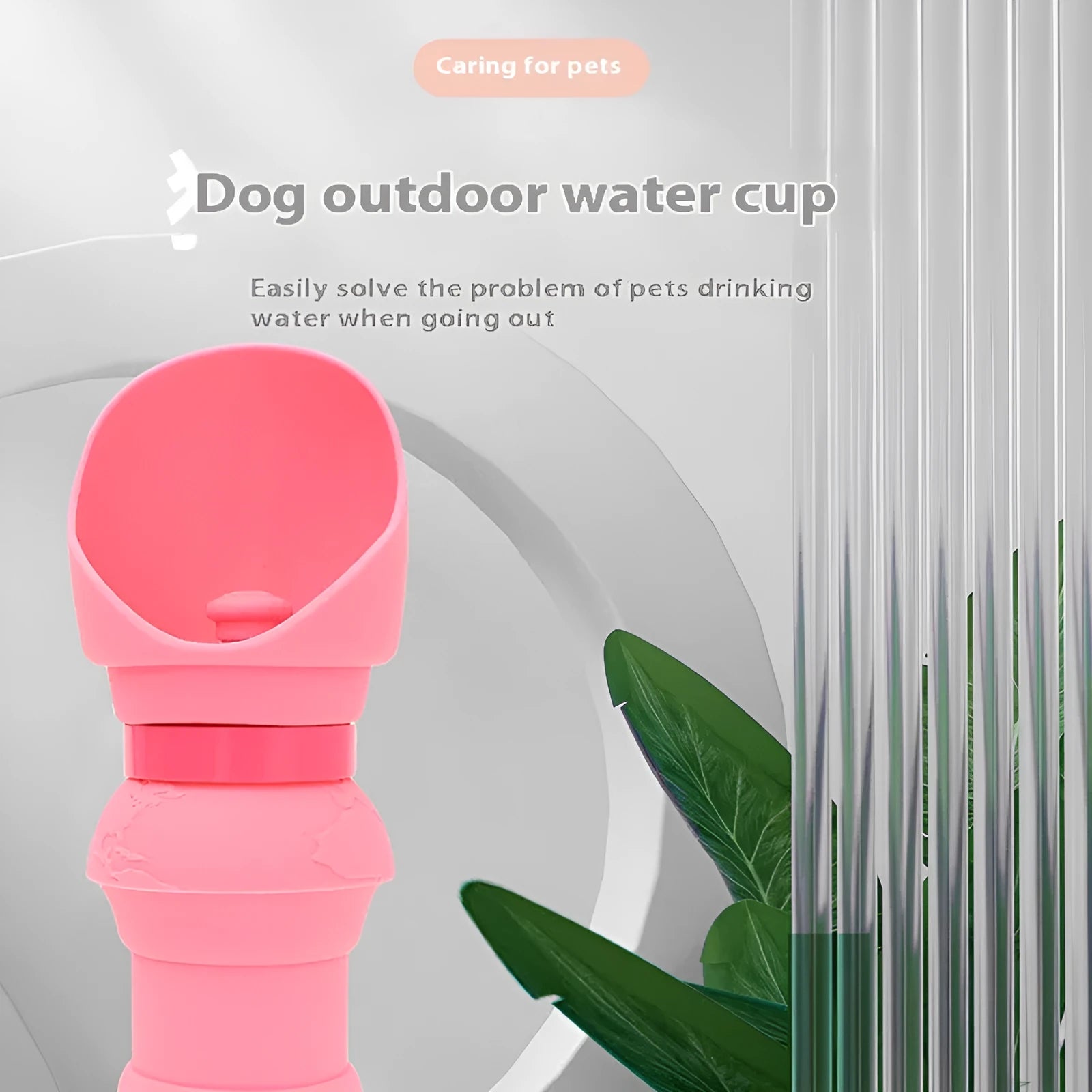 Silicone pet folding cup shown open as a water bowl and collapsed flat for storage.
