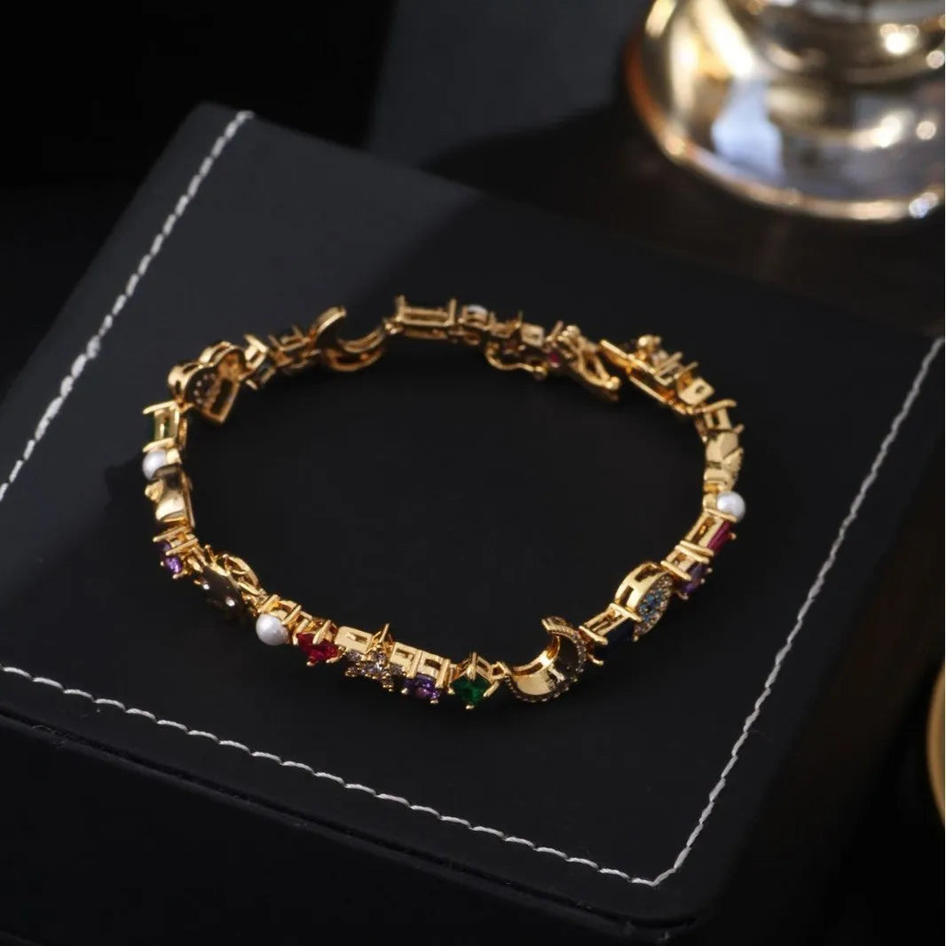 Electroplated alloy women's bracelet with animal and Zodiac modelling, sun moon XINGX elements, colour 8308