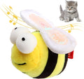 Yellow bee-shaped electronic cat toy with motion-activated chirping sound for indoor feline play