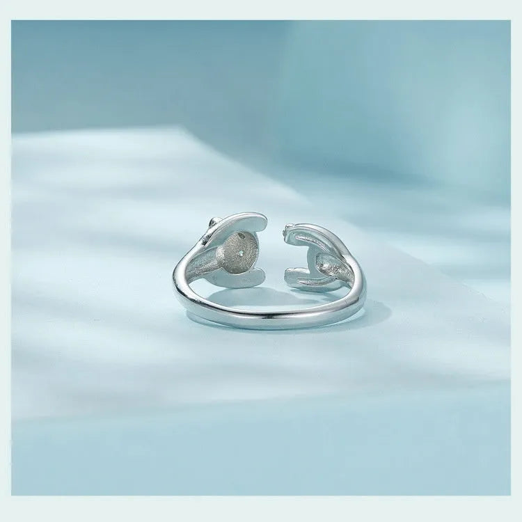 Sterling silver panda open ring bracelet with white gold plating and adjustable opening in SCR969-E colour