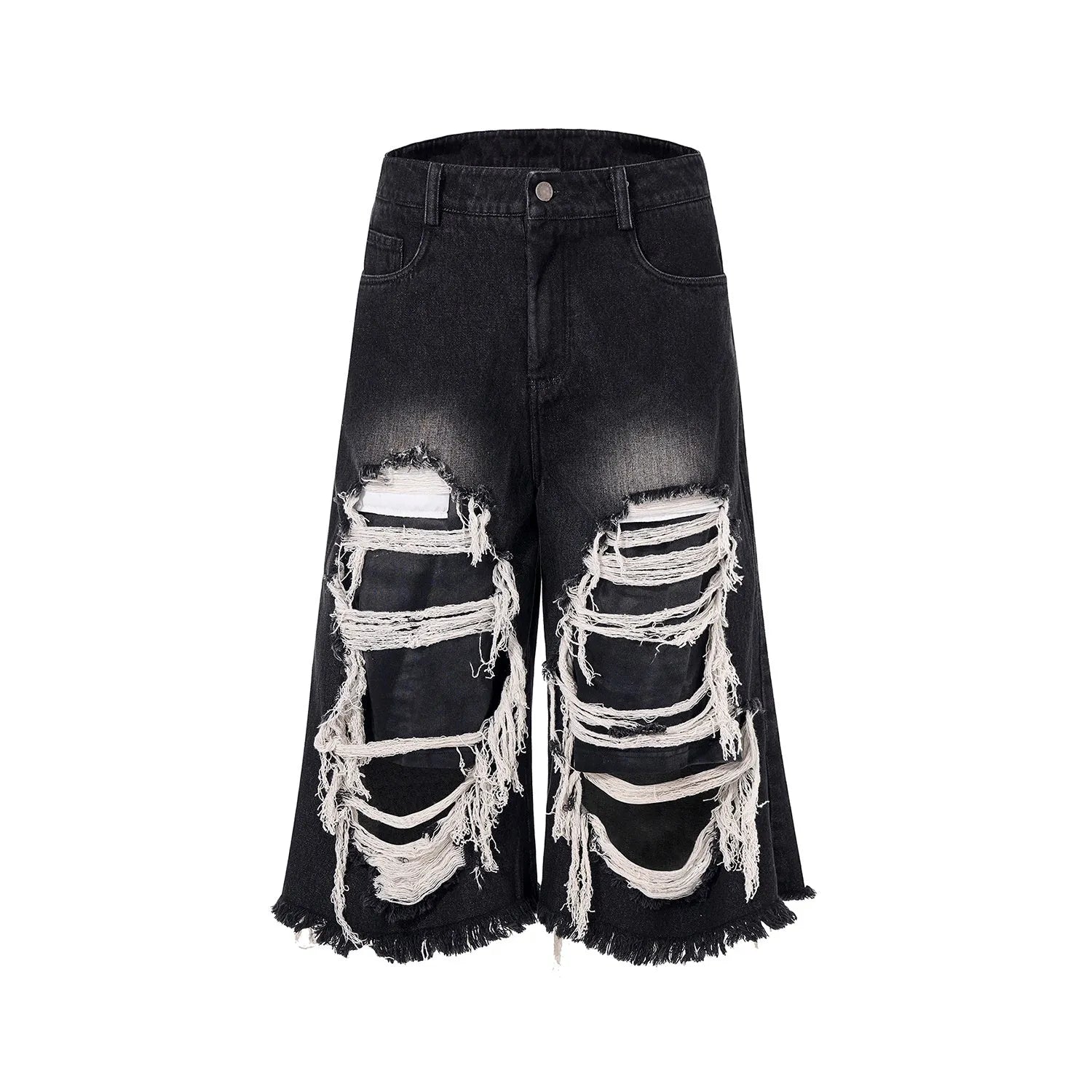 Women's black cropped wide leg jeans with mid-high waist and ripped patch detailing