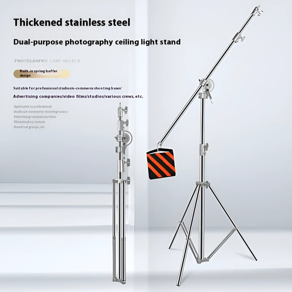 Silver stainless steel cross arm ceiling lamp rack extended to full height