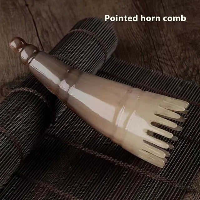Black horn comb with half wide teeth and pointed tips for traditional meridian massage therapy
