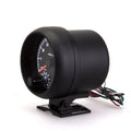 Black automotive tachometer with blue light pointer display and digital readout showing RPM measurement