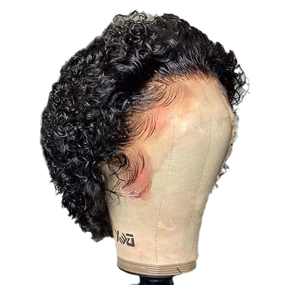 Black human hair lace cover wig with natural style in 13x1 colour on display