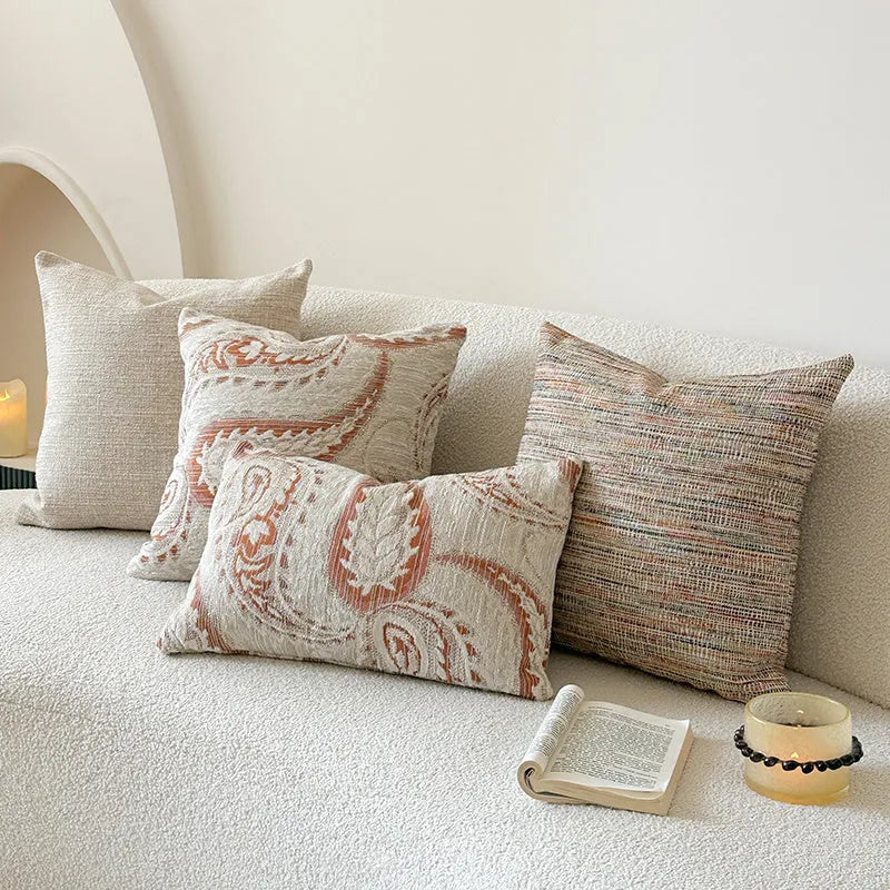 American-style jacquard paisley pillow cover in amber colour, 45x45cm, for sofa backrest