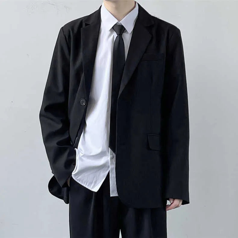 Men's plus size college style suit jacket and trousers with white shirt and tie formal set