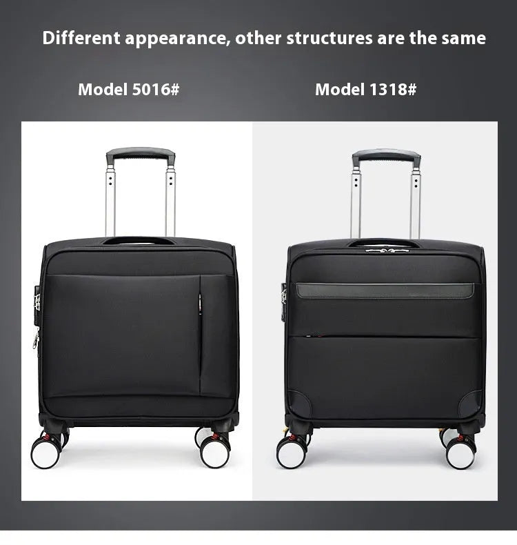 Black 18-inch Oxford cloth business travel suitcase with universal wheels