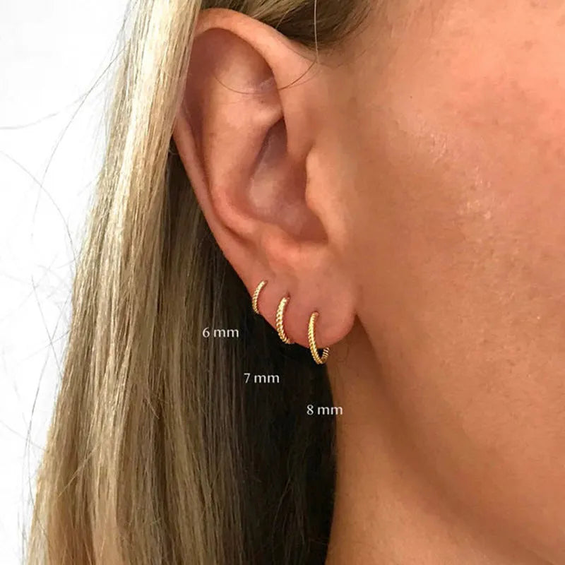 Twist S925 sterling silver twisted string round ring geometric earrings in gold and white gold finishes