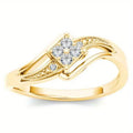 Yellow gold diamond shape copper ring with micro inlaid zircon geometric ornamentation showing line and quadrangle patterns