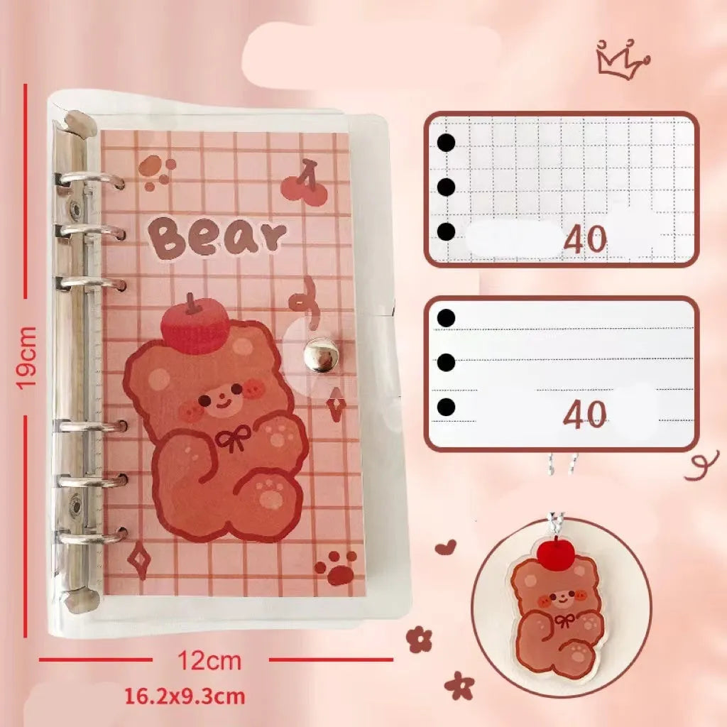 A6 loose-leaf notebook with 80 sheets and decorative bear pattern for student binders