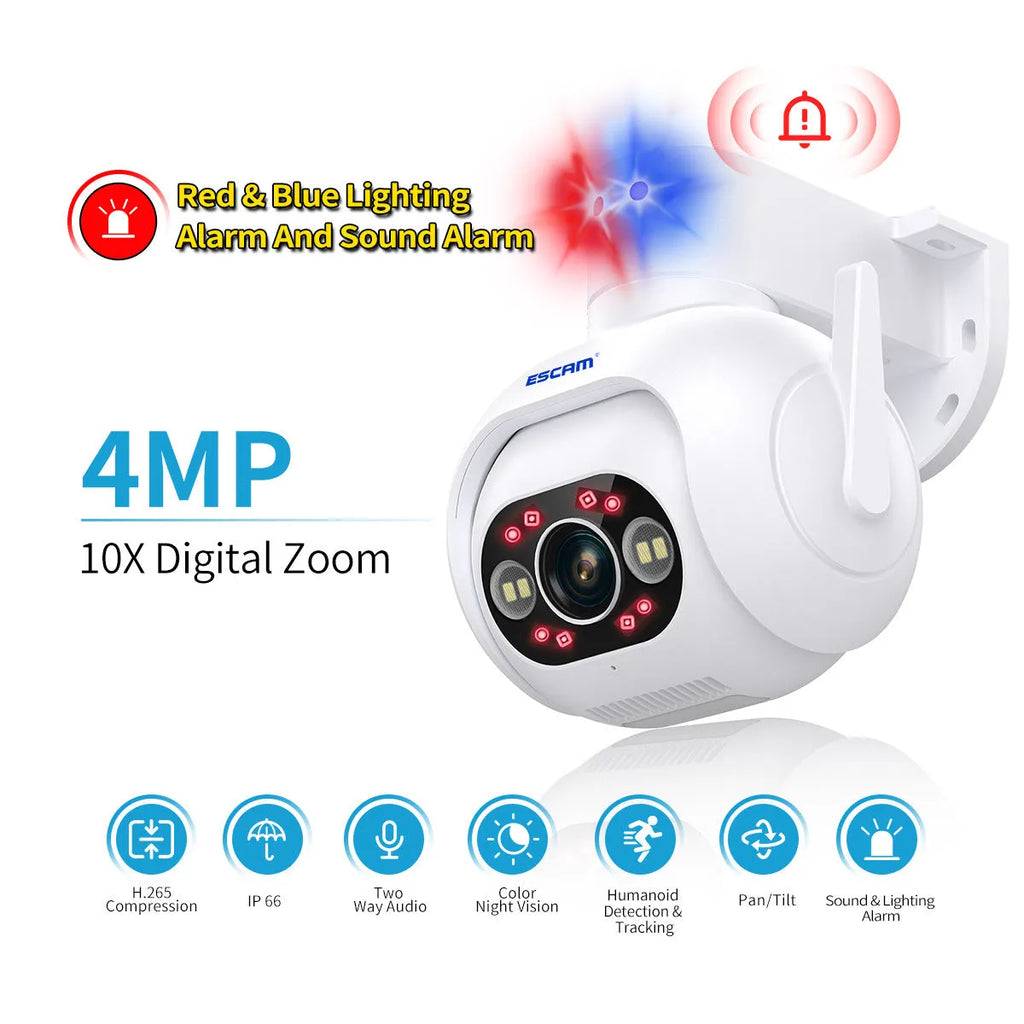 4MP smart colour night vision security camera with wall mount bracket and IP66 waterproof rating