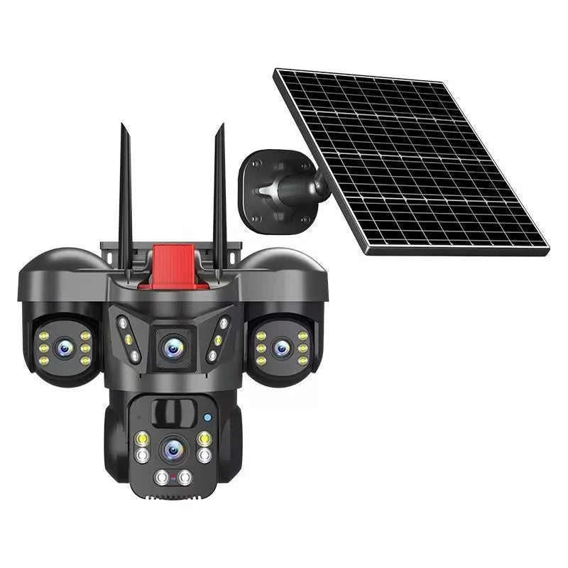 Solar surveillance camera without plug-in, three lens, IP66 waterproof ABS body, 200x170x210mm