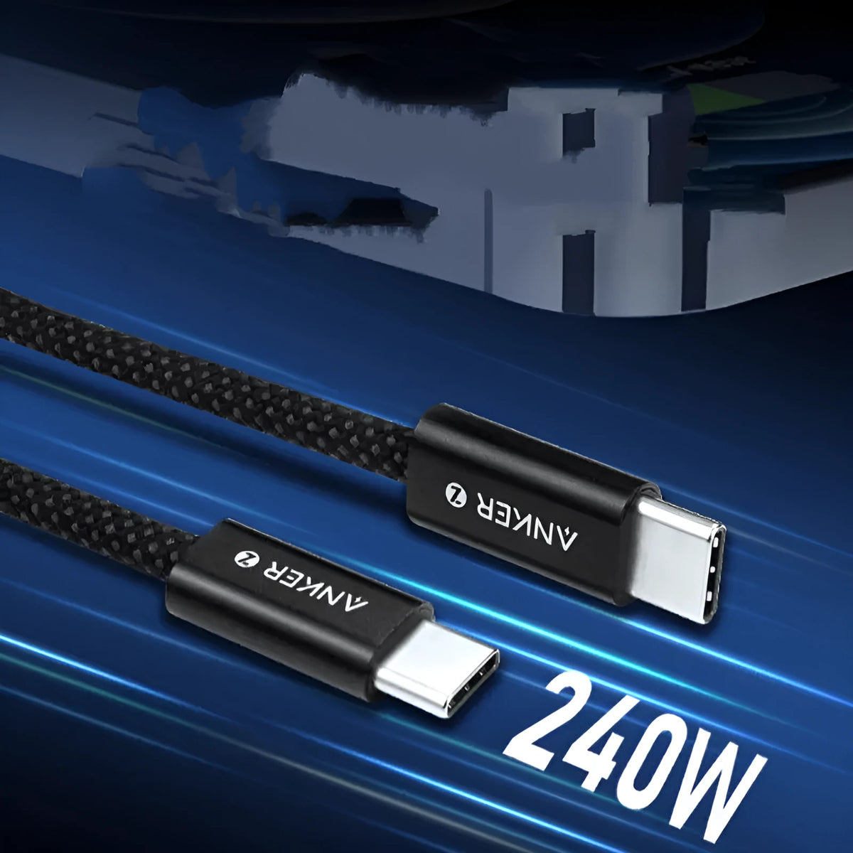 USB-C data cable nylon braided fast charging wire 240W 140W white black