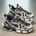 Men's black mesh sneakers with platform heel, round toe, and lace-up closure for height increase