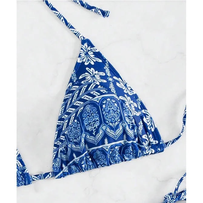 Women's split bikini swimsuit with stitching bandage design in polyester fabric for swimming