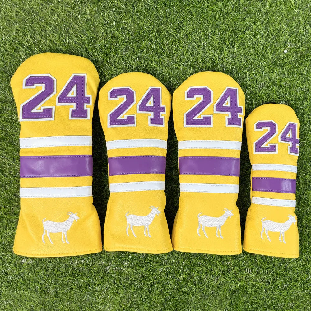 Set of four PU golf club sleeves in matching colour with different shapes for utility clubs, putters, and numbered irons