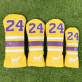 Set of four PU golf club sleeves in matching colour with different shapes for utility clubs, putters, and numbered irons