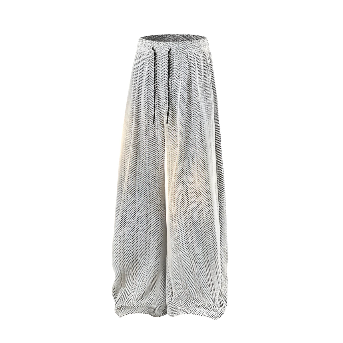 Light grey fleece-lined straight-leg trousers with a hollow-out sports design on a hanger.