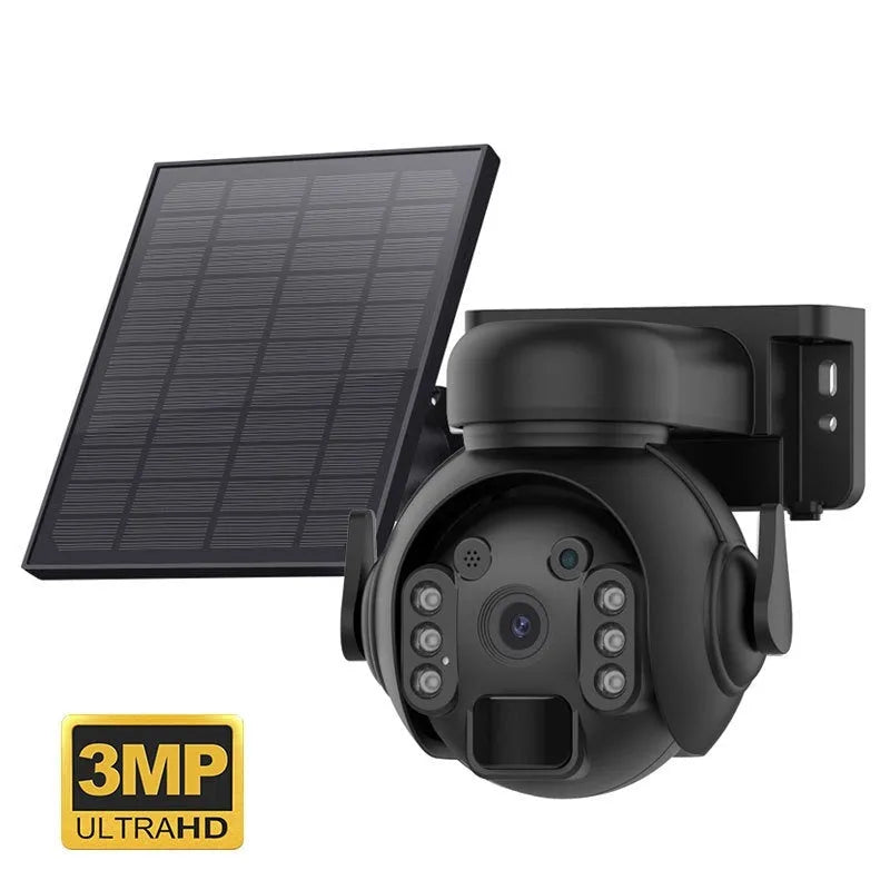 Solar security camera with 3MP HD resolution and colour night vision for remote mobile monitoring