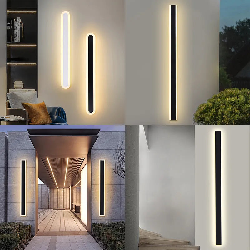 Outdoor straight wall lamp with wrought iron shell and 150cm LED strip for exterior waterproof installation