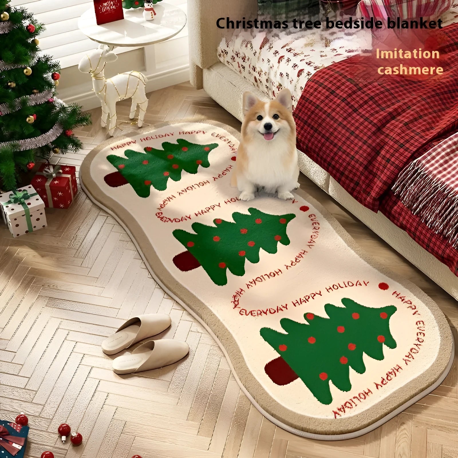 Alien-shaped Christmas carpet with imitation cashmere material and festive ginger cake bear pattern