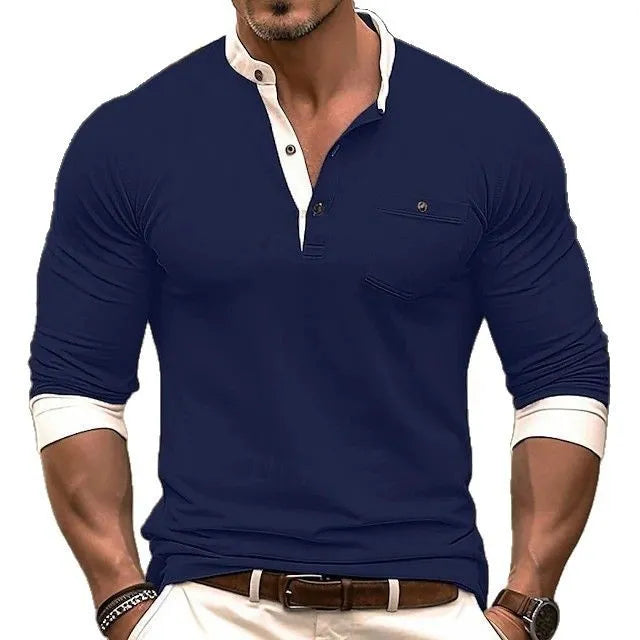 Men's cotton long sleeve t-shirt in solid colours showing round neck design and sleeve length