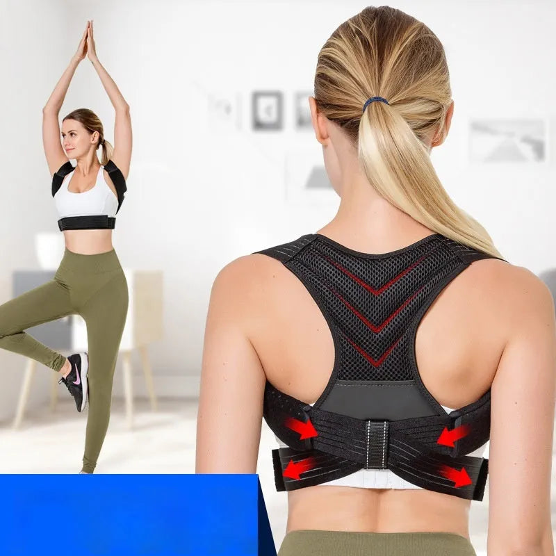 Black anti-humpback posture correction belt for upper back and shoulder support.