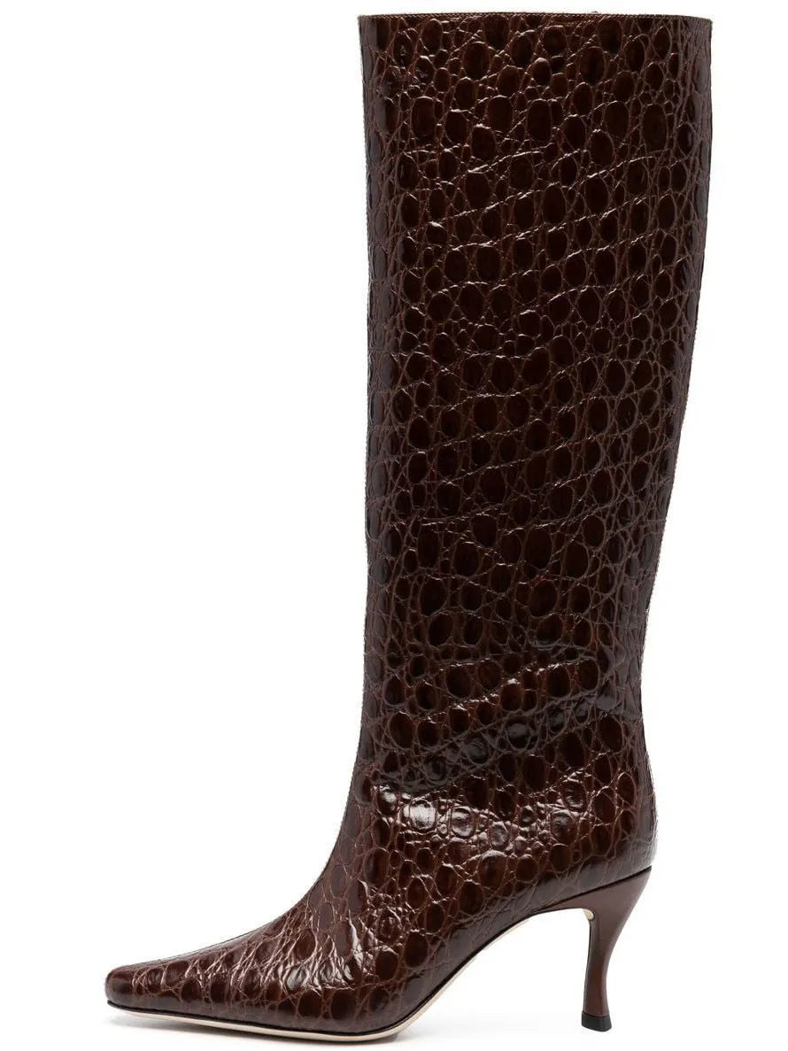 Women's square toe ankle cowboy boots in microfiber, shown in available colours like black, brown stone, and grey.