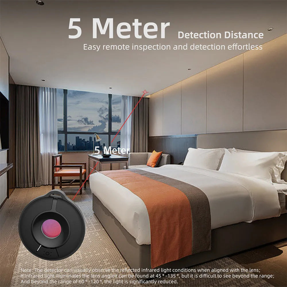 Compact infrared camera detector for finding hidden surveillance devices with 5 metre range