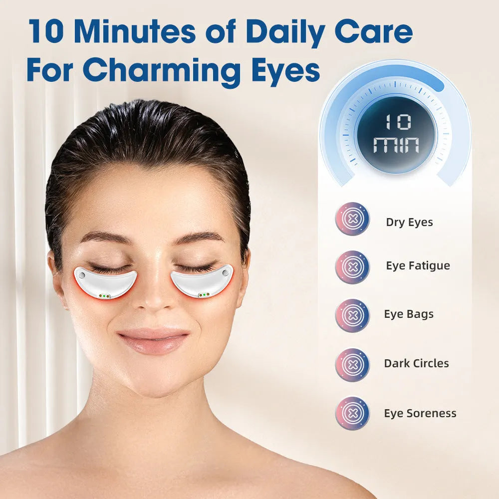 White wireless red light eye and facial massager with EMS technology for at-home skincare