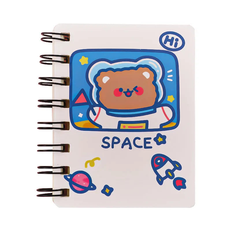 Astronaut series pocket flipper notebook showing compact 10.5x8cm size with space-themed cover design