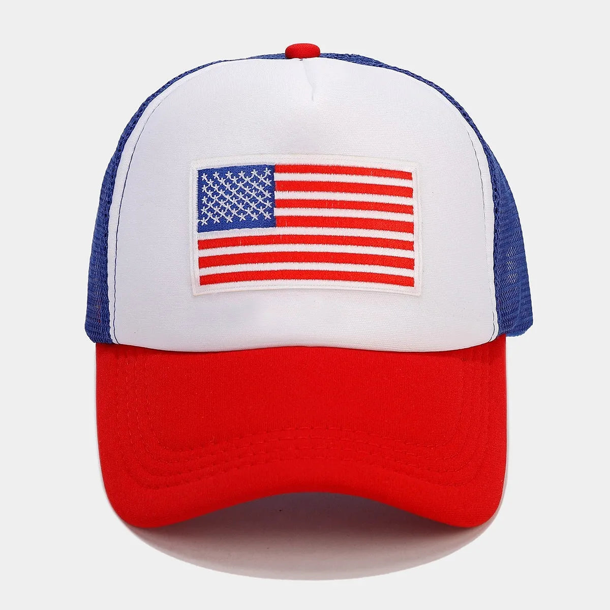 Red and blue contrast baseball cap with breathable space cotton fabric dome crown