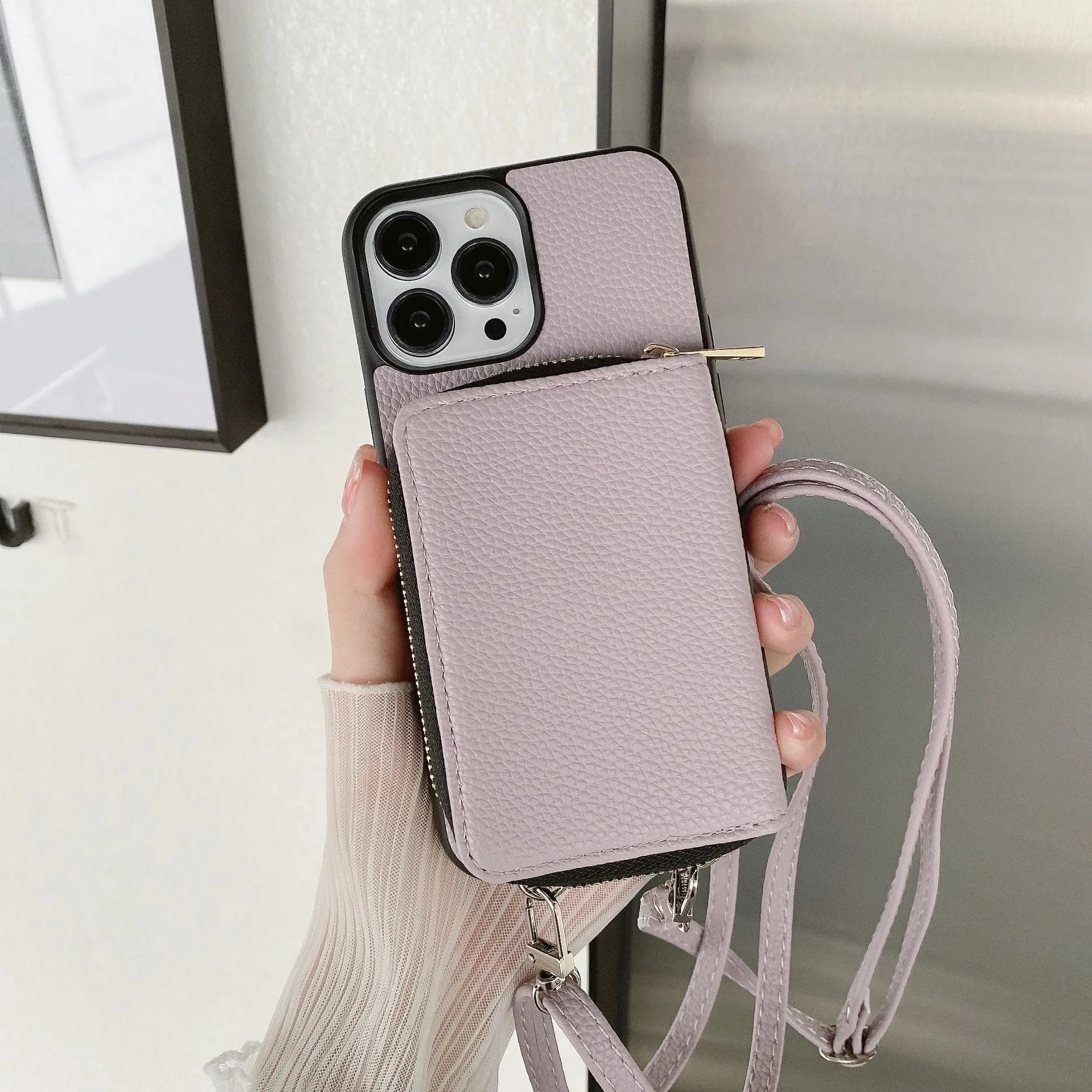 Litchi textured protective phone case for iPhone models, shown in multiple colour options.