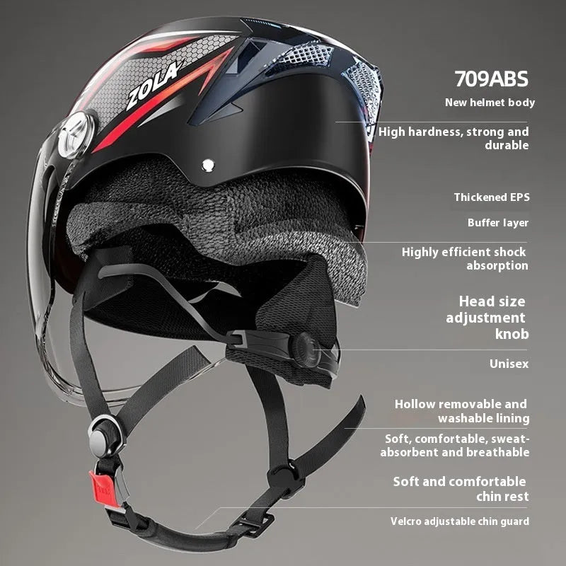 Children's 3C battery motorcycle half helmet with double mirror visor in light brown colour