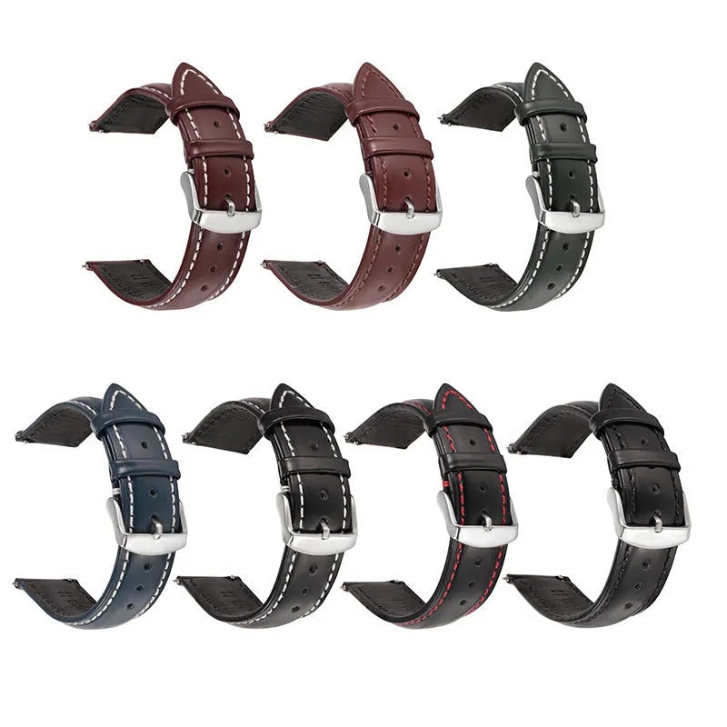 Quick release leather watch strap in multiple width sizes and colour options