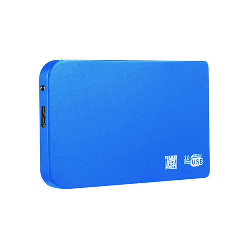 USB 3.0 solid state external hard drive with metal casing in black, blue, red, or silver.