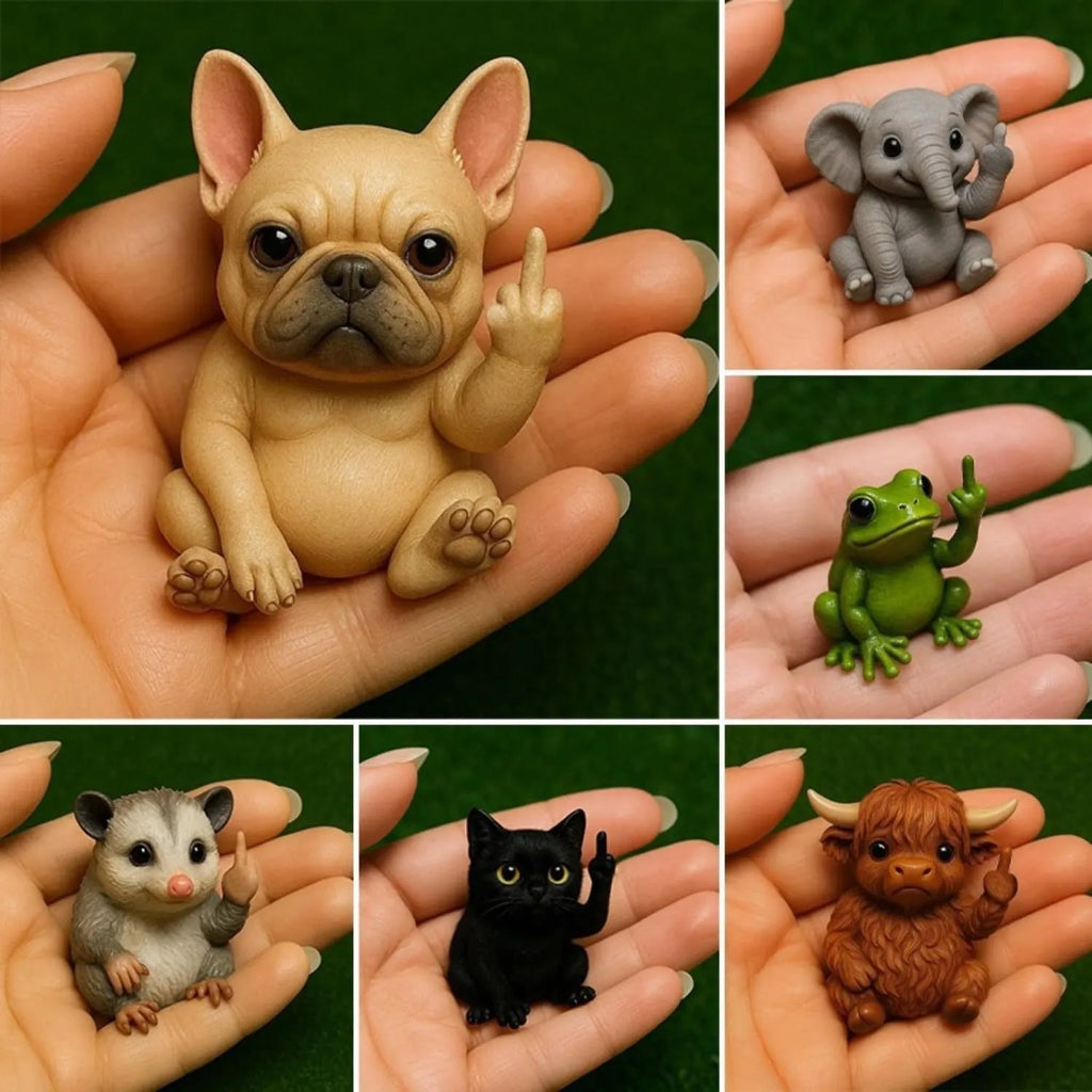 Mini animal vertical middle finger doll resin ornament in cat style