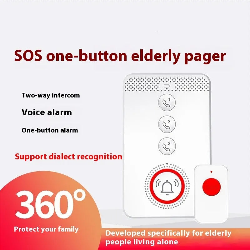White emergency alert device with buzzer and three portable buttons for elderly care