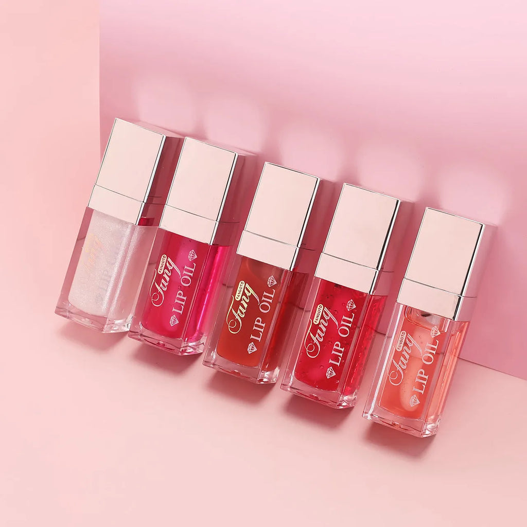 Bright lip gloss mint lipstick in five colour options with moisturising and repairing effects.